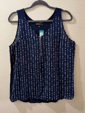 Navy Sleeveless Zip Front Blouse Size XL